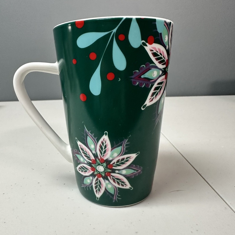 Starbucks 2020 Dark Green Siren Logo Tropical Flowers Coffee Mug Tea Cup 12oz - Picture 3 of 6